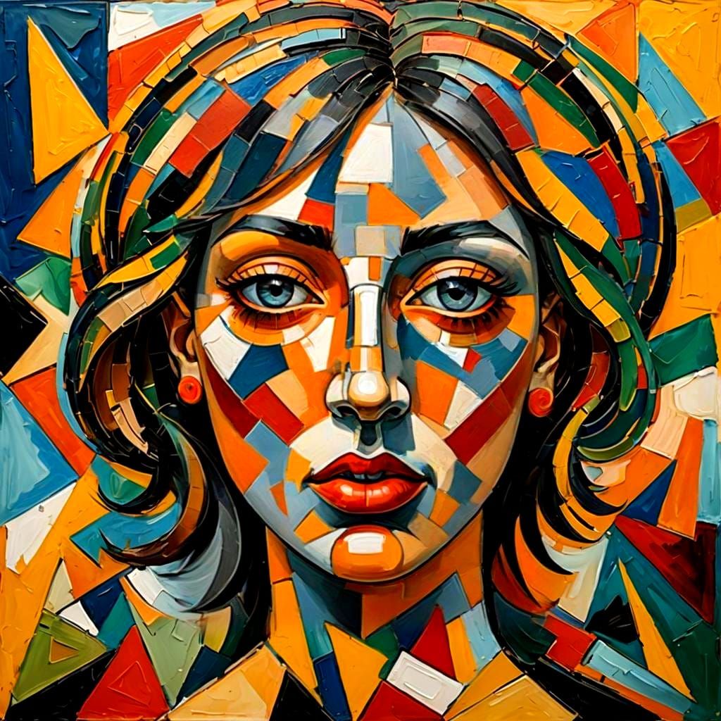 Abstract Realism Painting in Neo-Cubism Style
