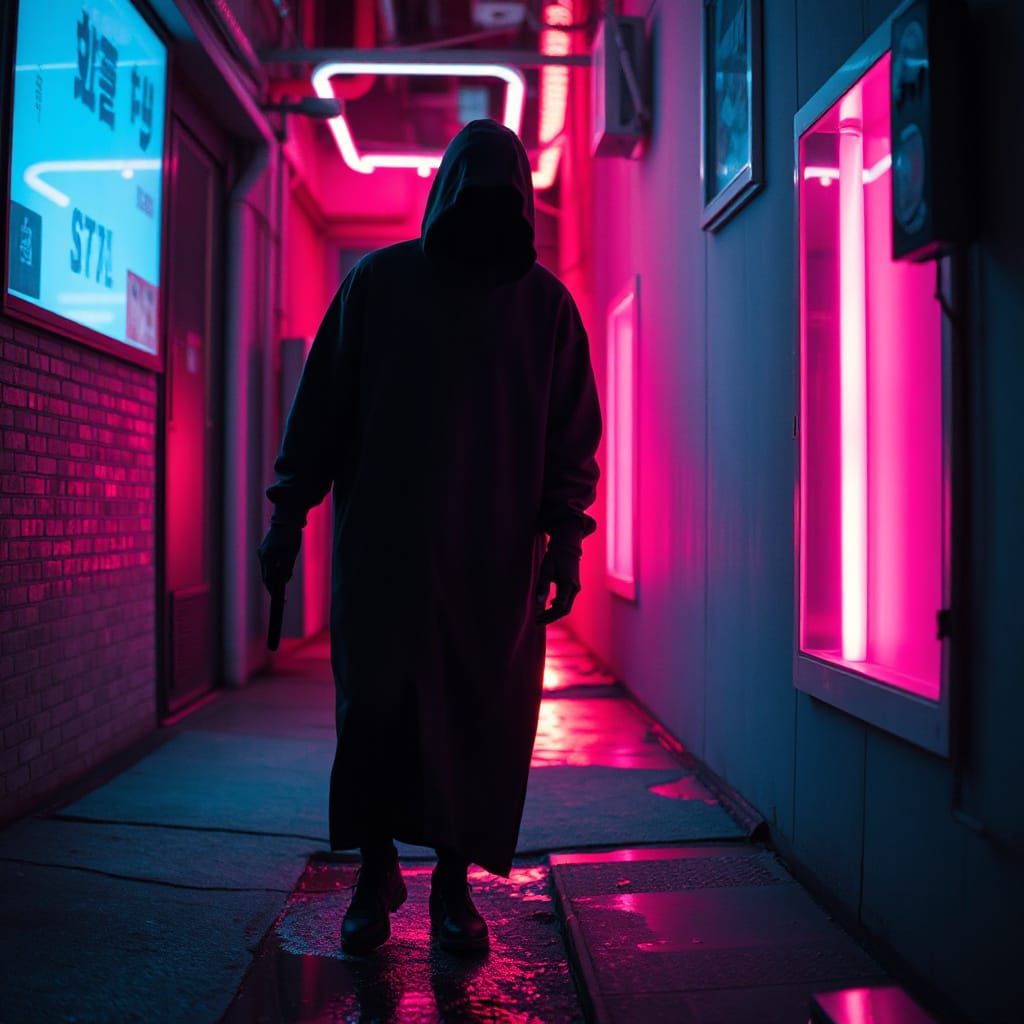 Cyberpunk Alleyway Stealth Thriller Movie Still