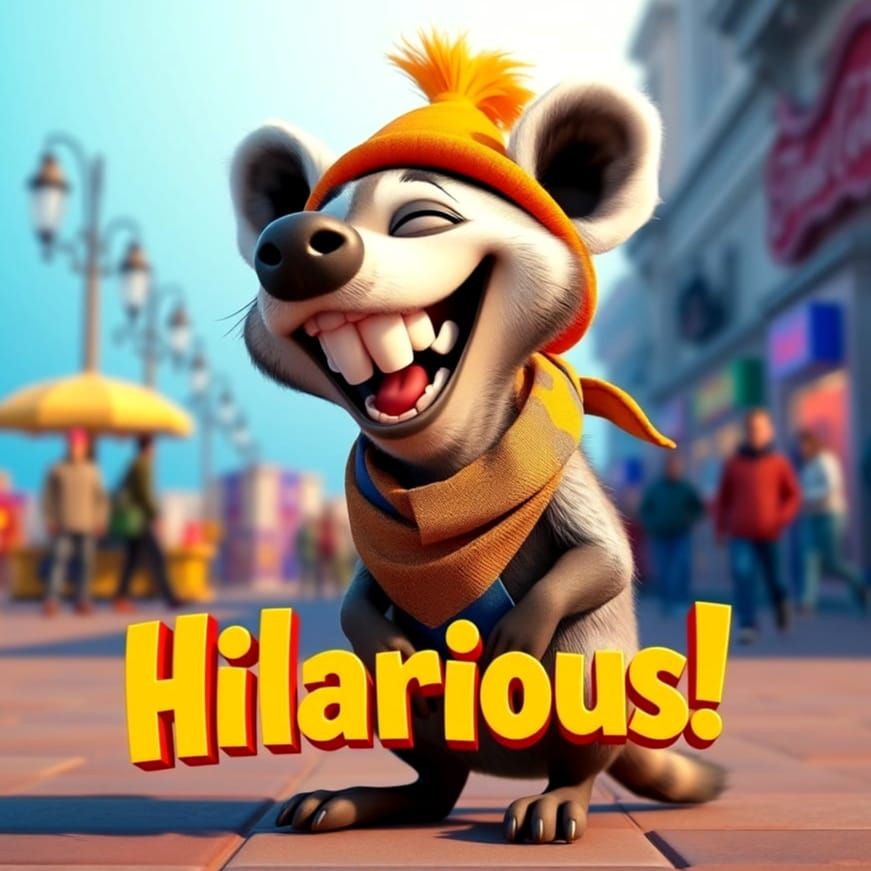 Adorable Hyena Laughing Hysterically in Whimsical Style