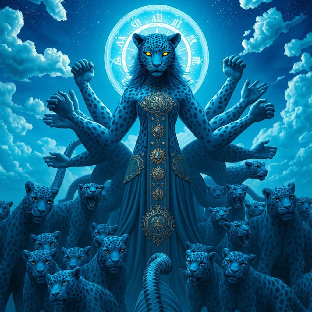 Majestic Blue Leopard Woman in Eternal Realm