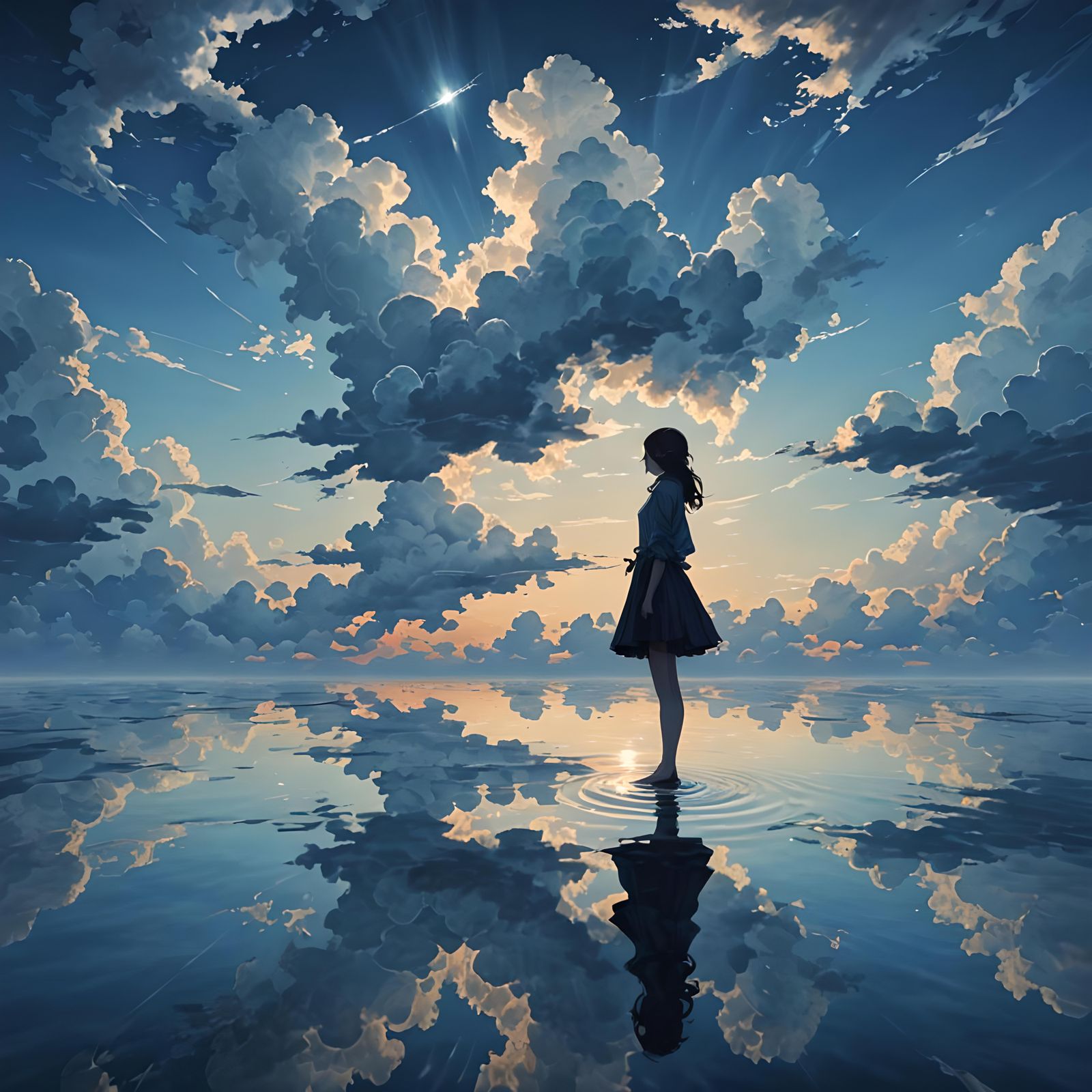 Fantasy Silhouette on Mirrored Water, Amano-esque