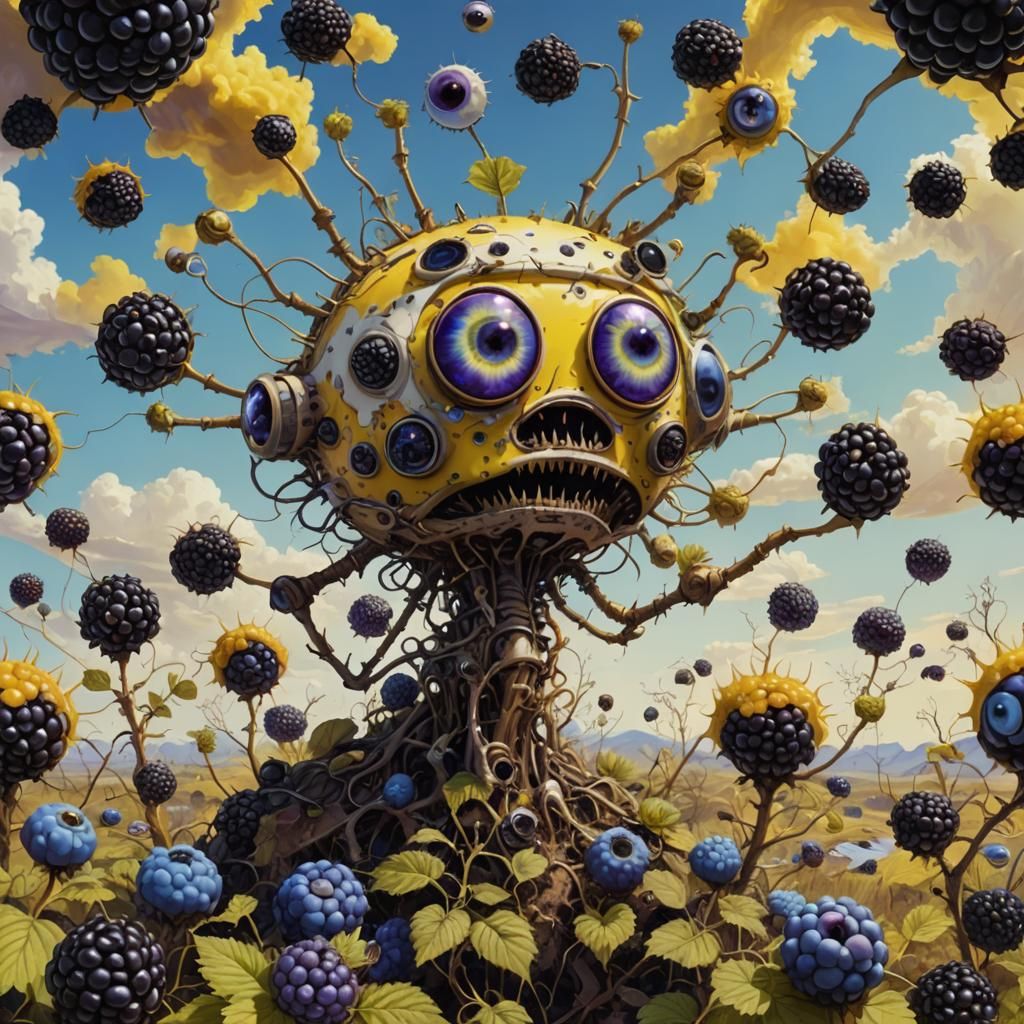 Surreal Blackberry with Eyes in Psychedelic Style