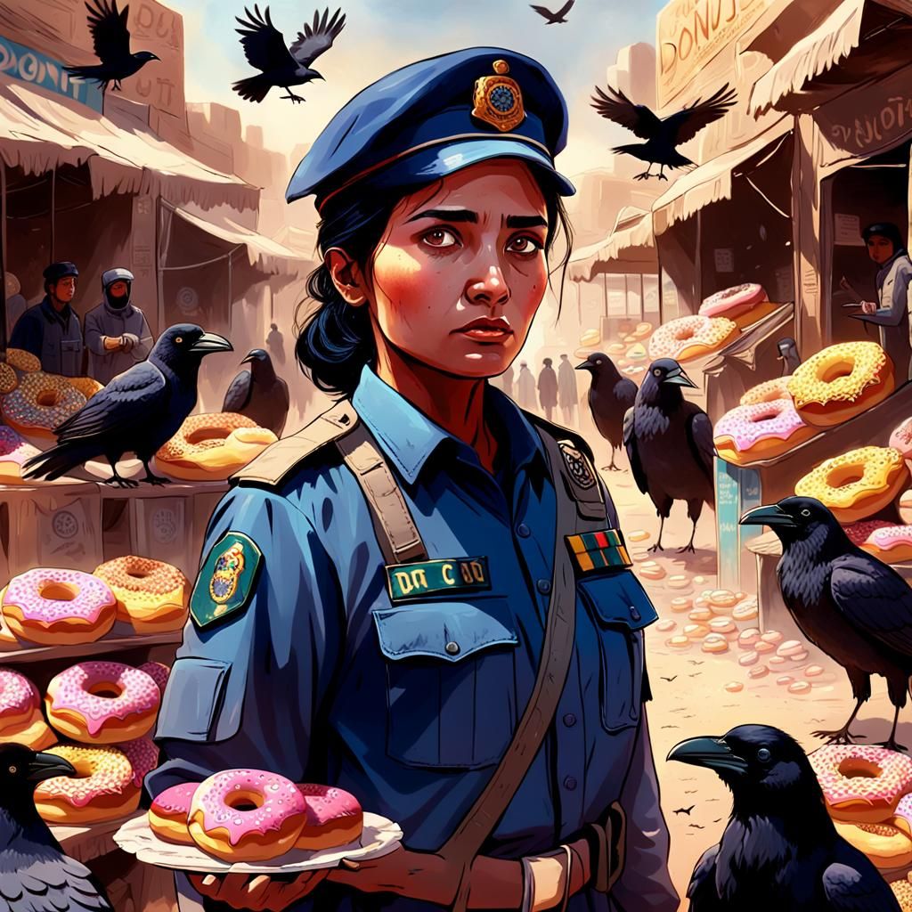 Afghan Sergeant Surrounded by Donut-Eating Crows