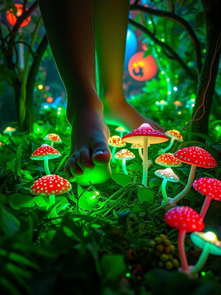 Psychedelic Mushroom Trip in Cyberpunk Forest
