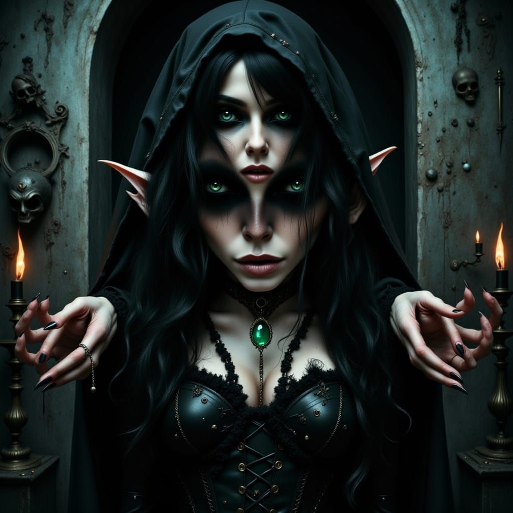 Dark Elf Woman in Victorian Corset, Radiating Mystique and M...