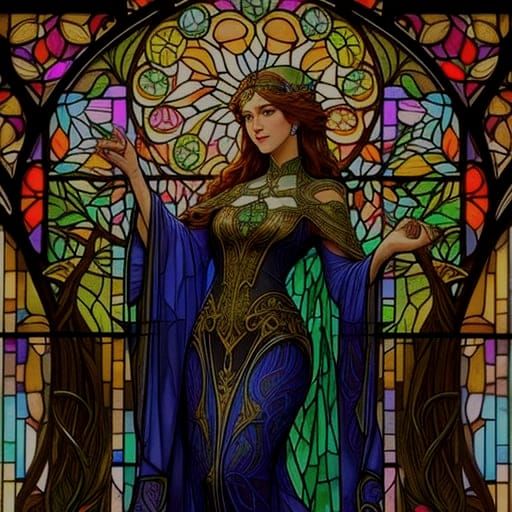 Art Nouveau Tree Mosaic with Whimsical Foliage