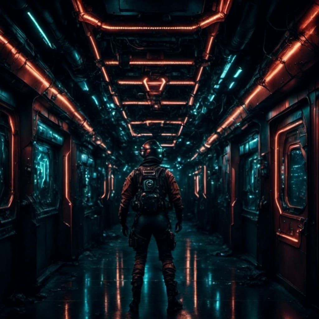 Cinematic Dark Corridor in Aeon Punk Style