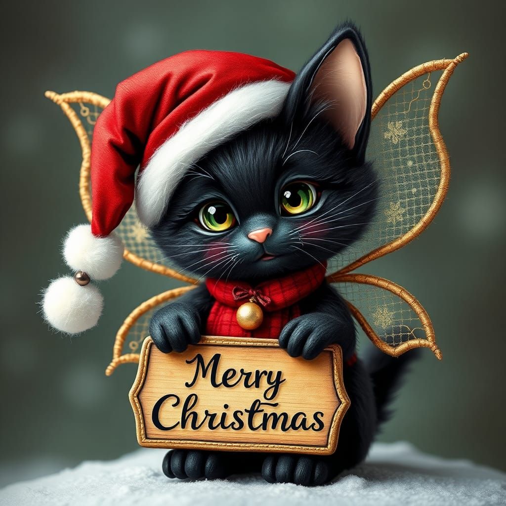 Christmas Fairy Kitten with Lacy Wings