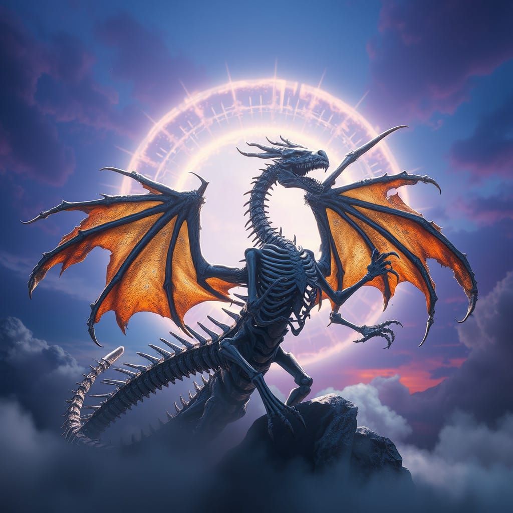 Fantastical Skeleton Dragon in Heroic Pose