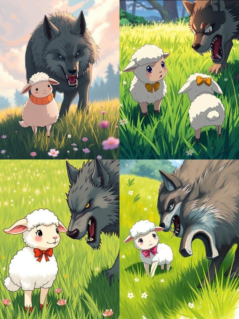 Anime Sheep and Wolf Encounter