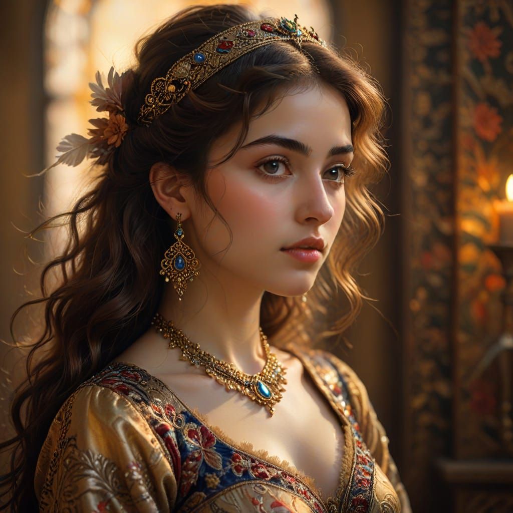 Young Woman in Pre-Raphaelite Style Portrait