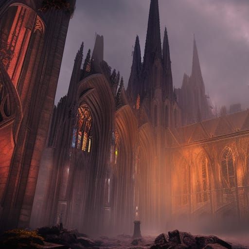 Gothic Cathedral Ruins in Detailed Matte Painting