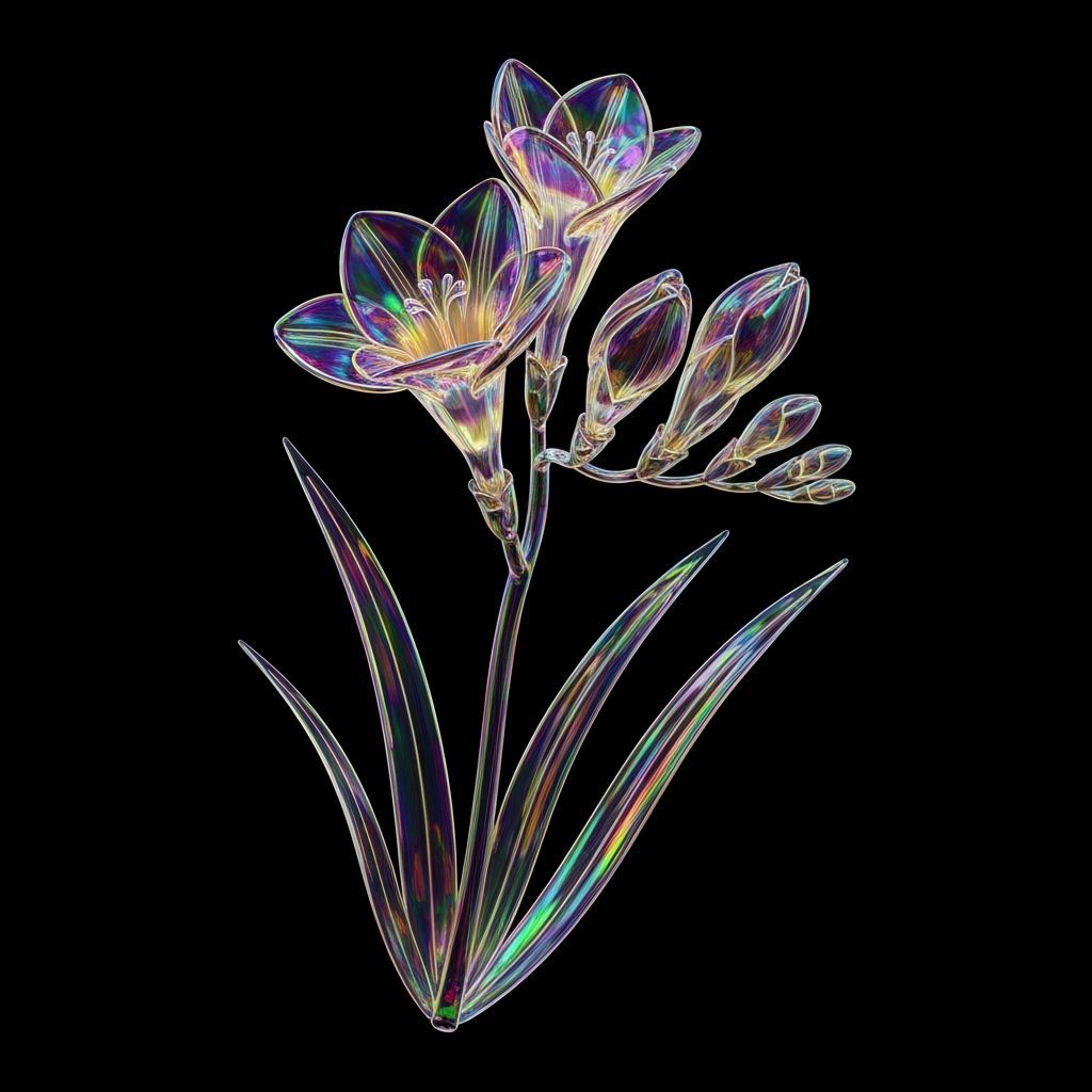 Glass Art Freesia Branch in Neon Holopunk Style