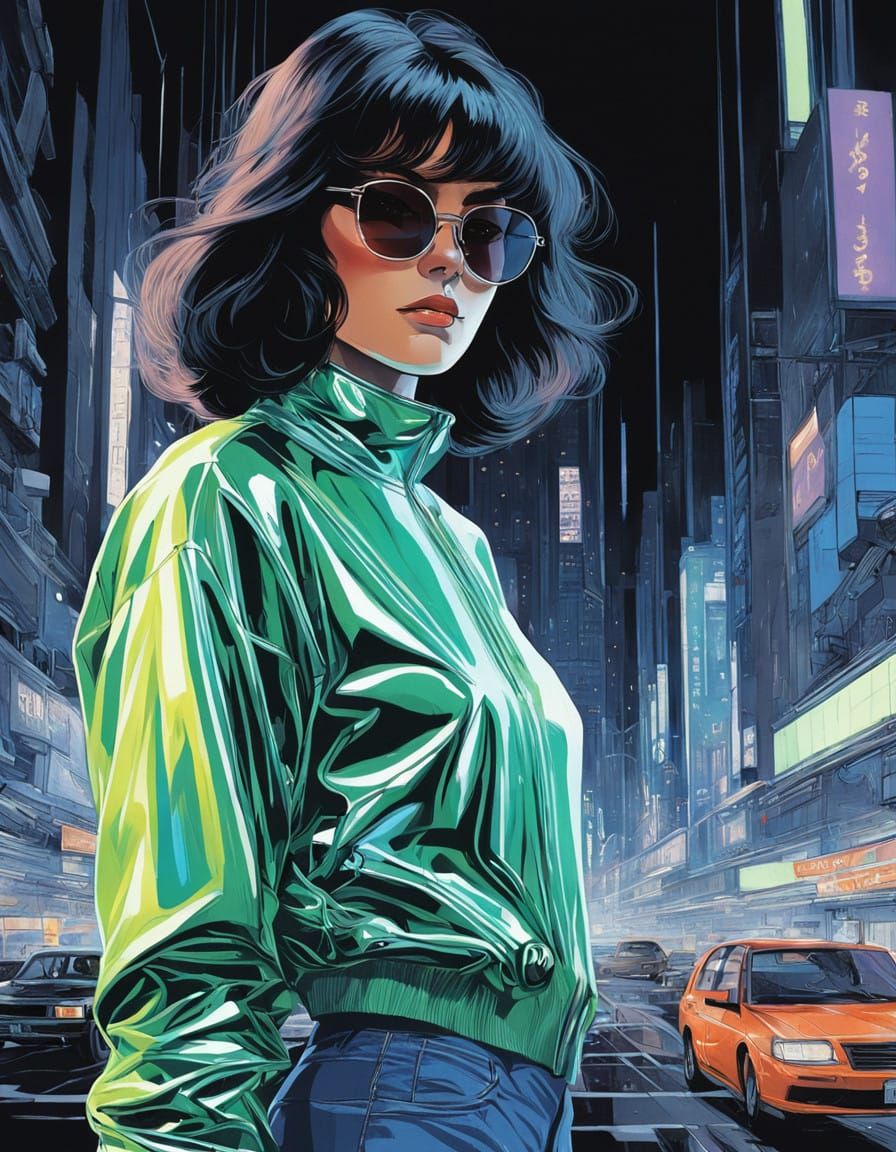 Enigmatic Girl in Memphis-Inspired Minimalist Style