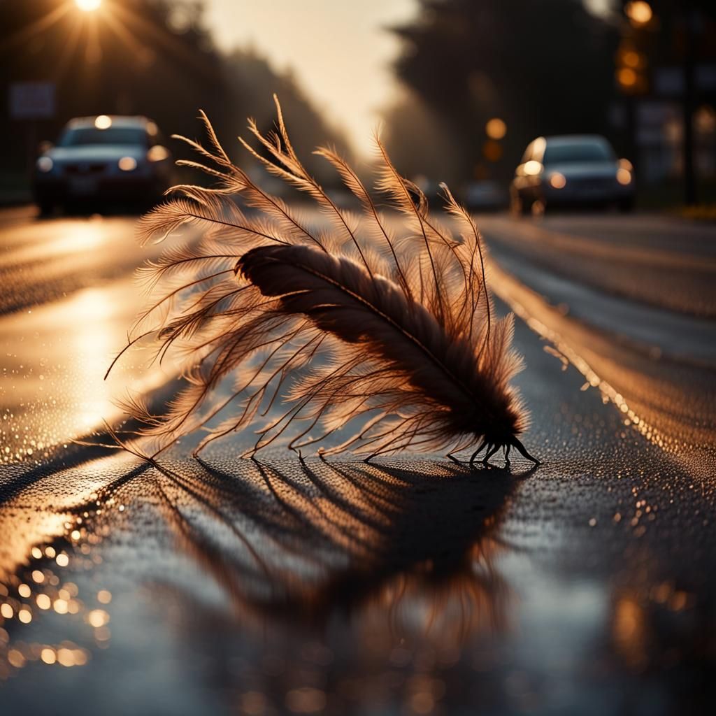 Hyperrealistic Roadkill Scene in Golden Hour Light