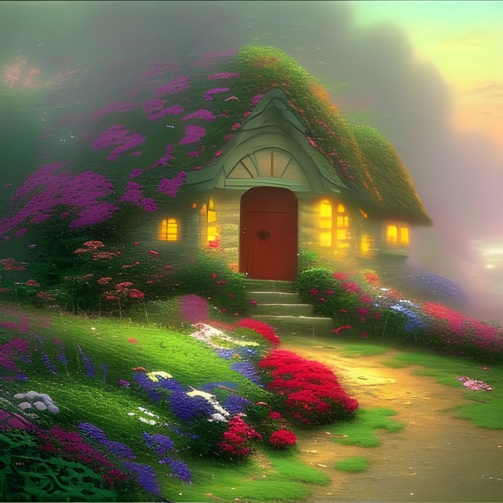 Idyllic Rose-Covered Cottage at Dawn