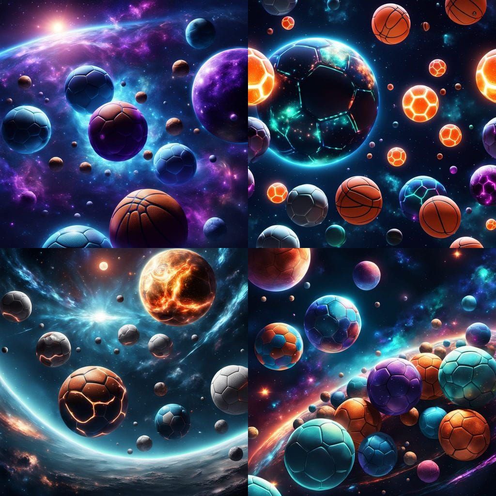 Sports Balls Floating in Cosmic Space Background