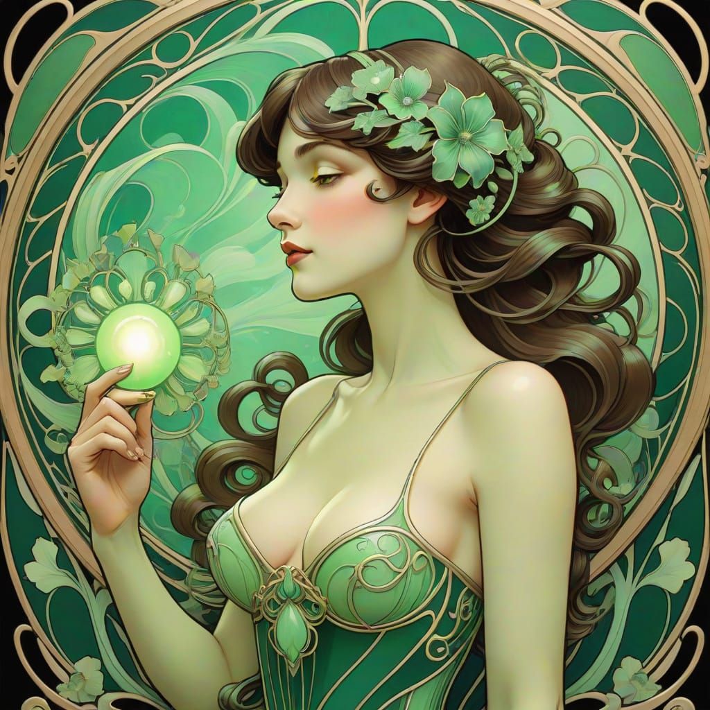 Luminescent Art Nouveau Fantasy Scene