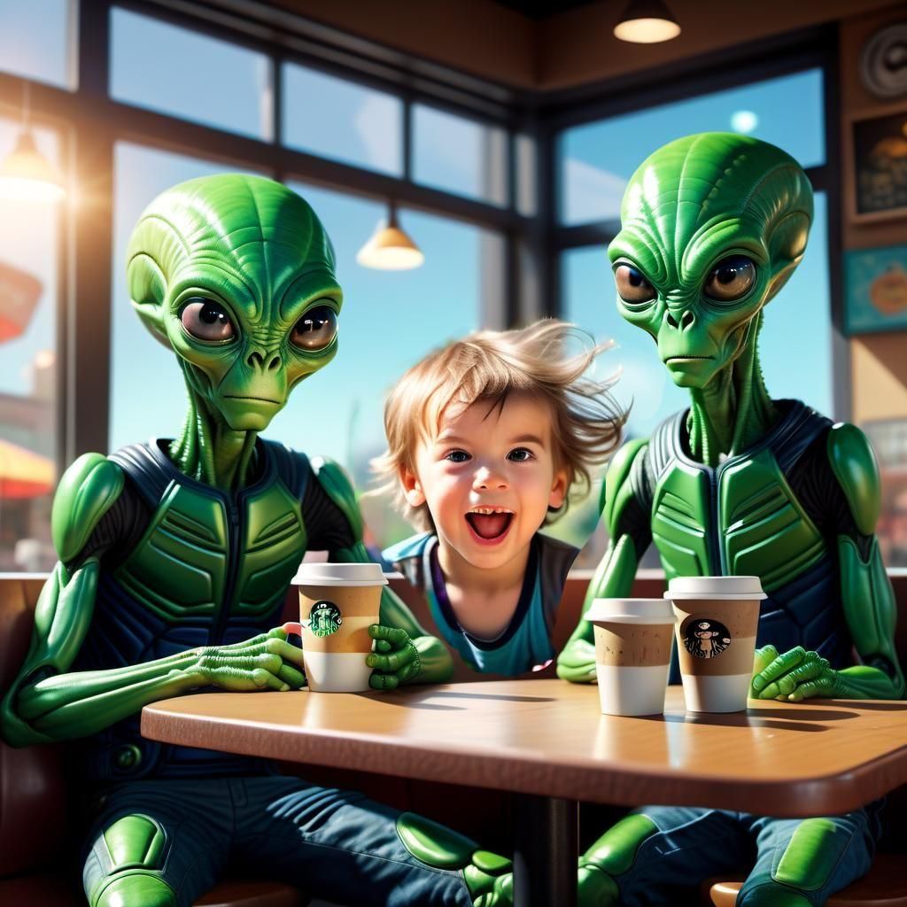 Aliens Posing Get Photo-Bombed by Child