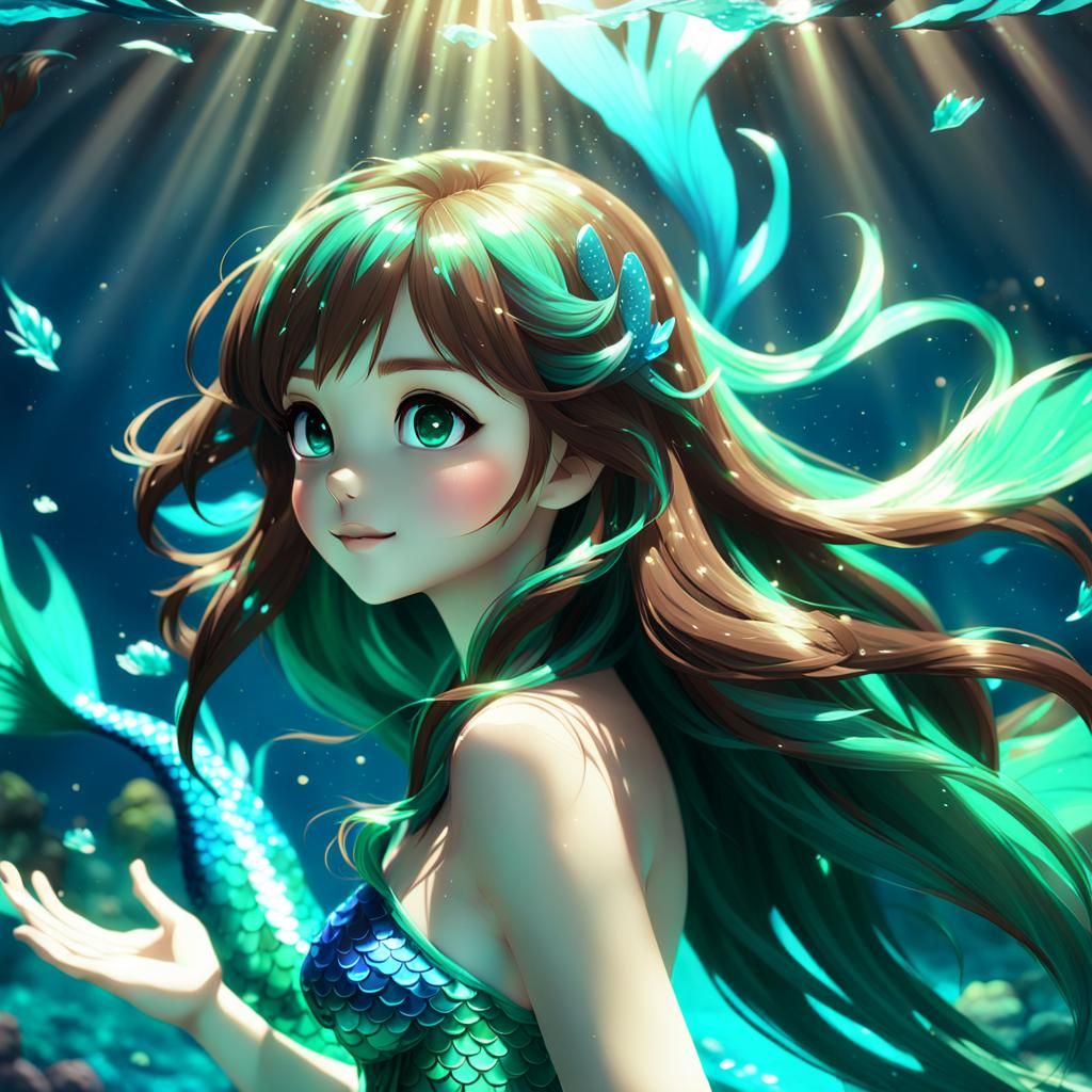 Vibrant 3D Anime Mermaid Says Yes