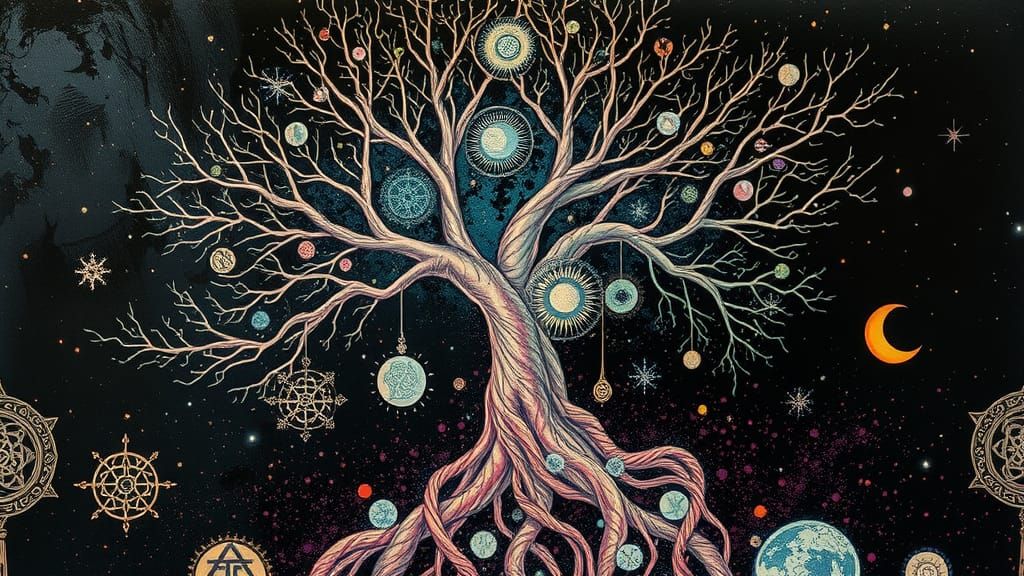 Celtic Tree of Life in Watercolor Ink Splatter Style