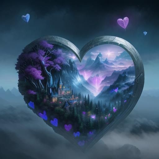 Ethereal Crystal Heart in Fantasy Landscape