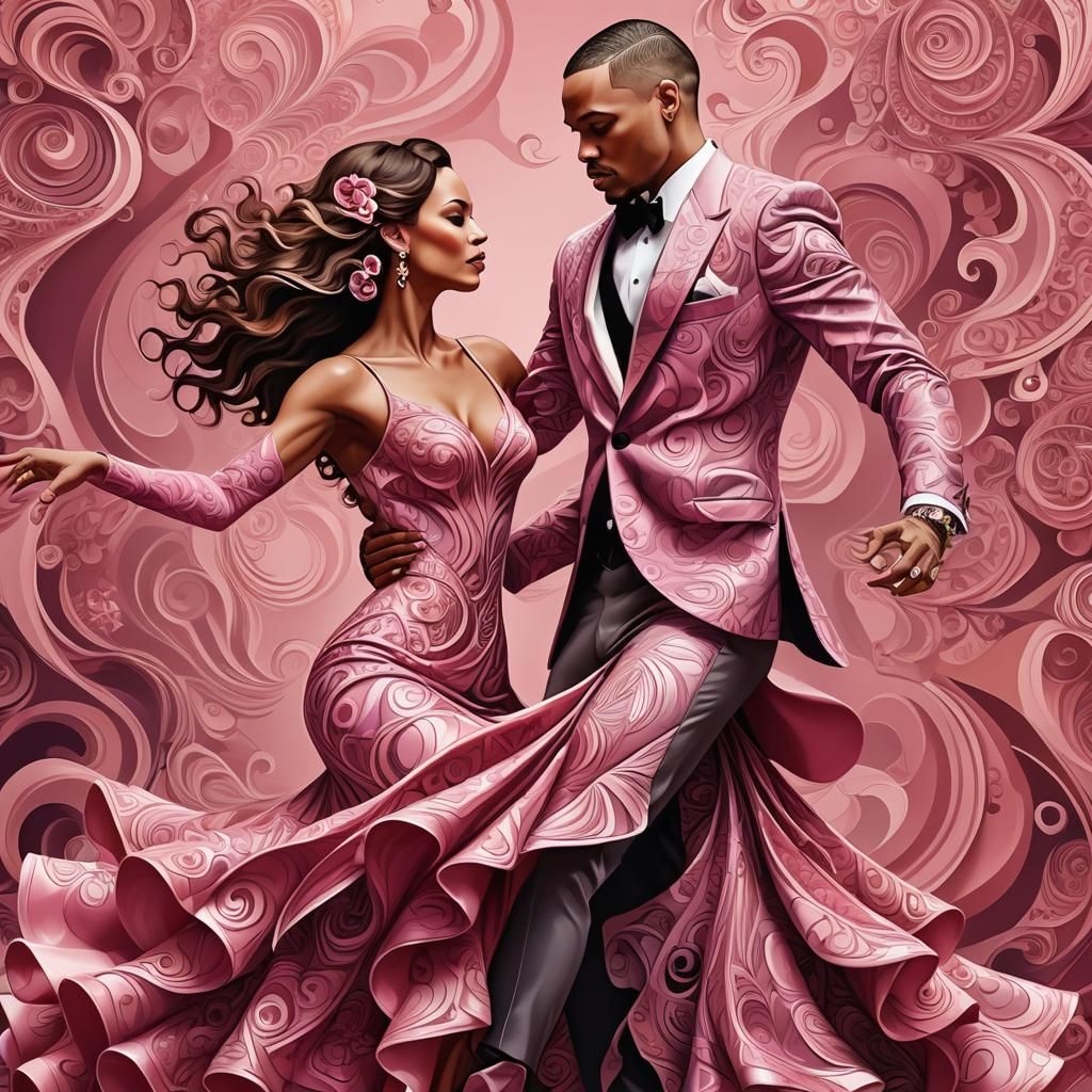 Abstract Fractal Dance in Electric Pink and Rose Gold