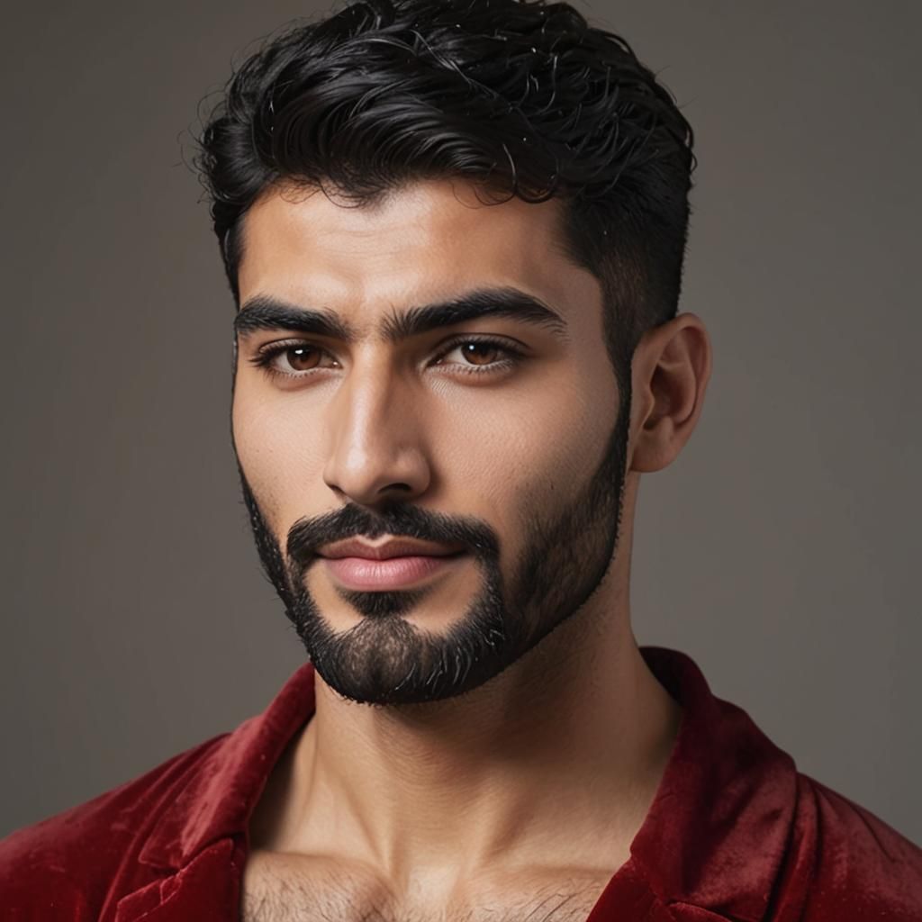 Hirsute Man in Red Velvet Robe, Impasto Painting