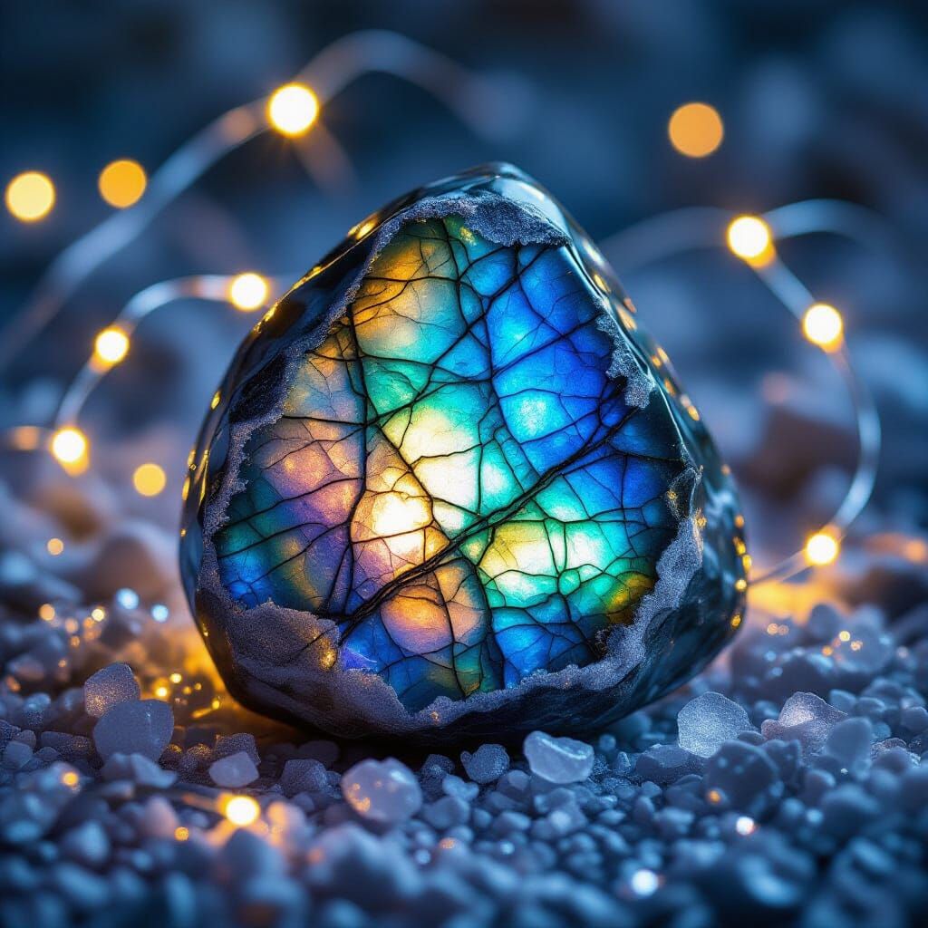 Luminescent Labradorite Crystal with Crushed Marbles
