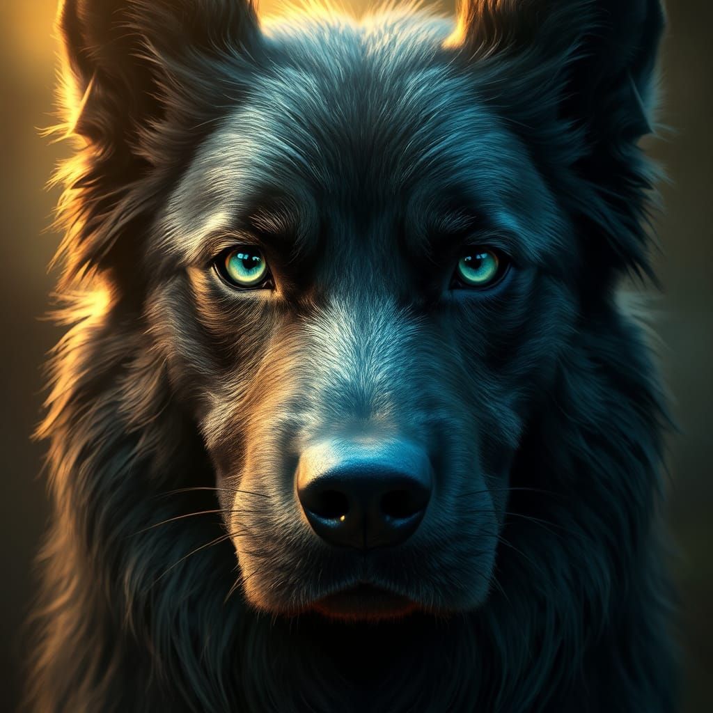 Majestic Dog with Piercing Gaze in Digital Art
