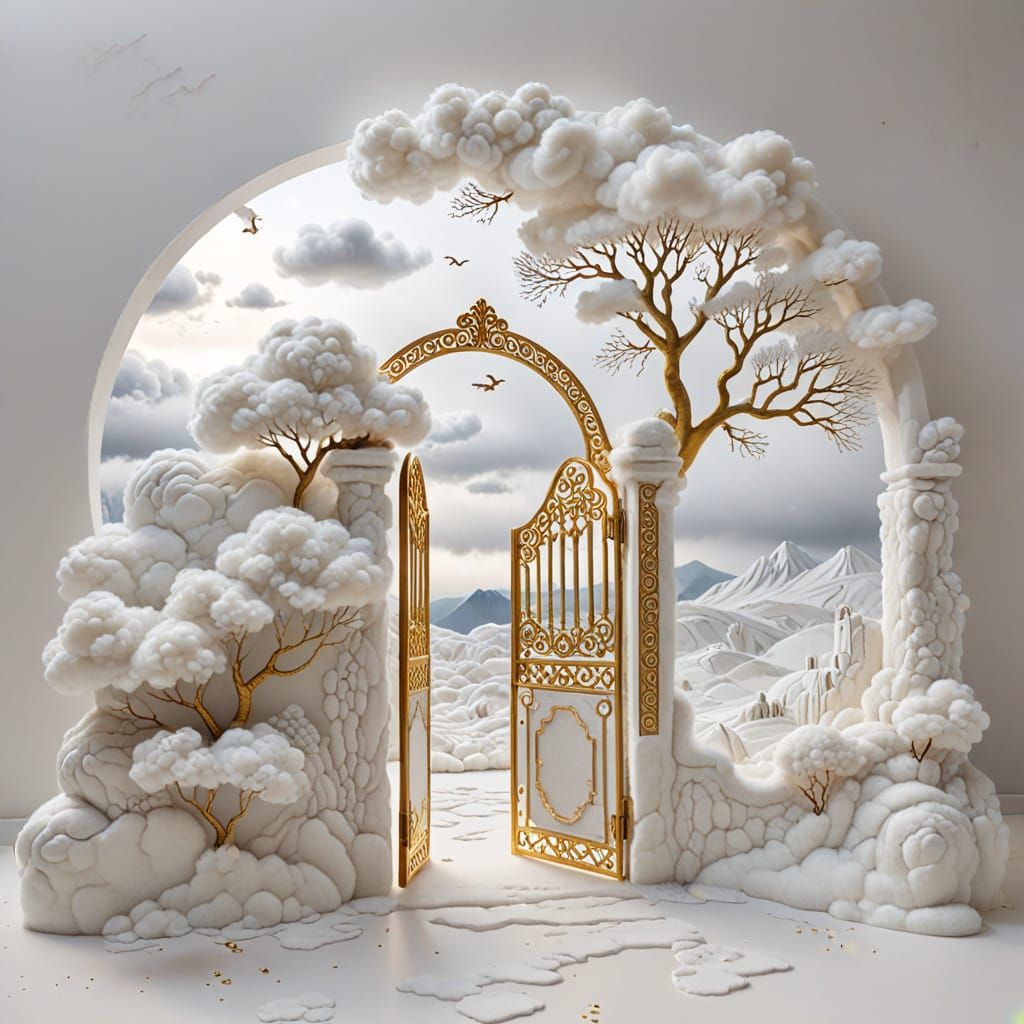 Ethereal Felted Heaven with Lavish Gold Gates