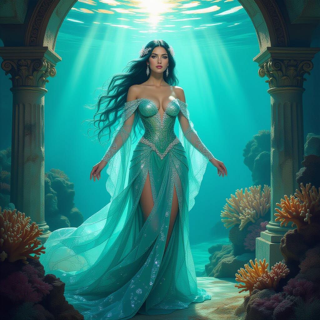 Underwater Grotto: Woman in Art Nouveau Style