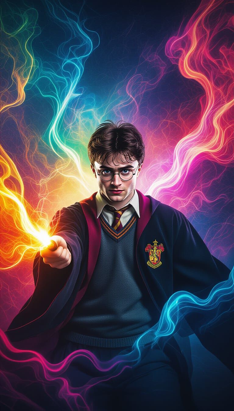Harry Potter Surrounded by Swirling Energy in Dark Fantasy S...