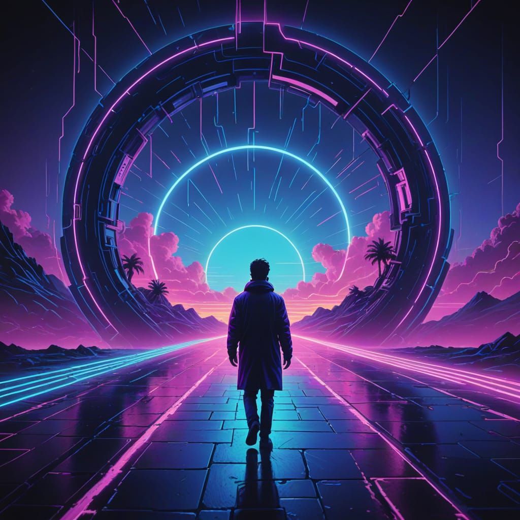 Neon Portal in Synthwave Retro Style