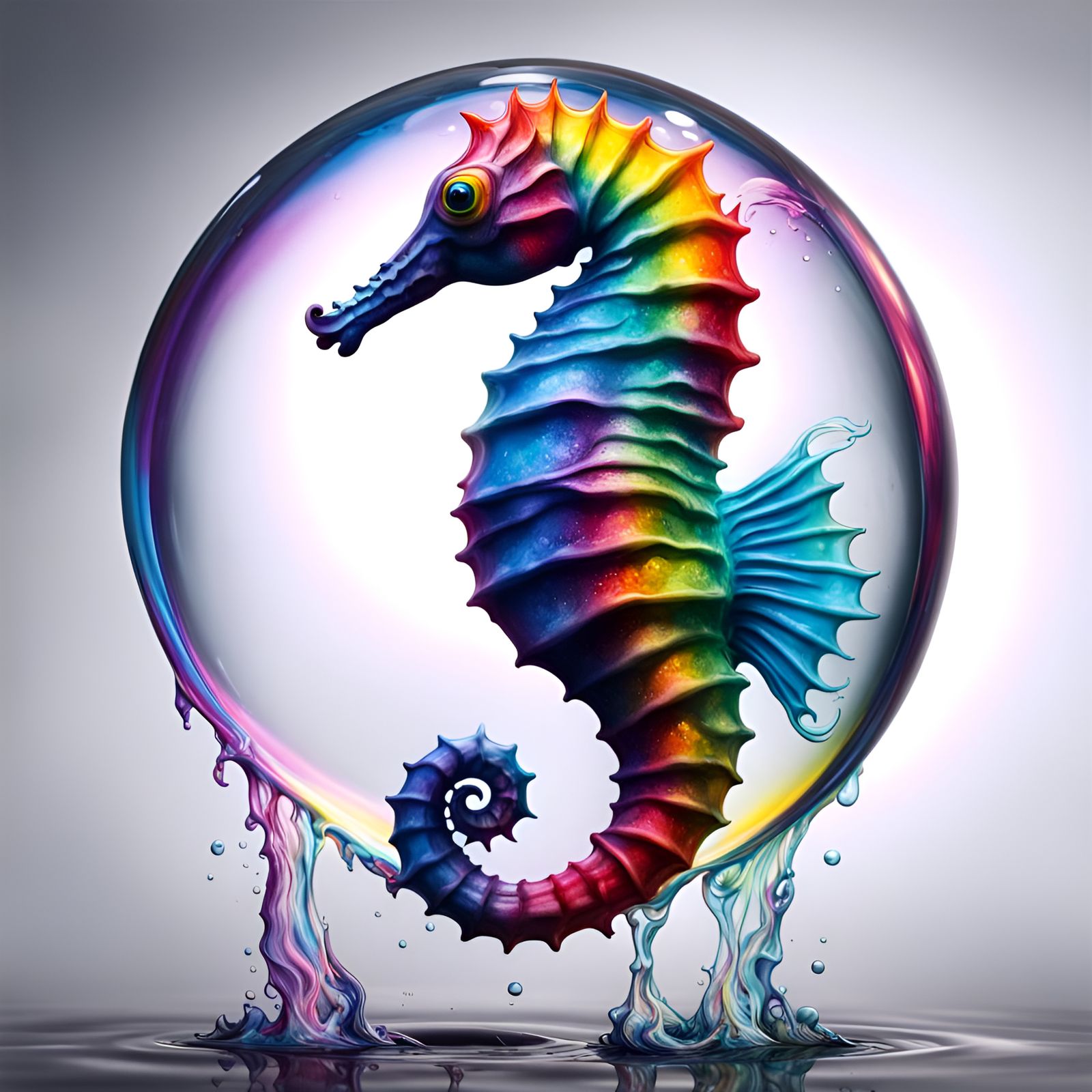 Rainbow Seahorse in a Bubble: Graffiti Art