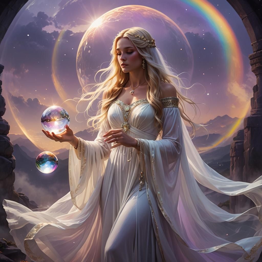 Ethereal Goddess with Crystal Ball, Fantasy Art