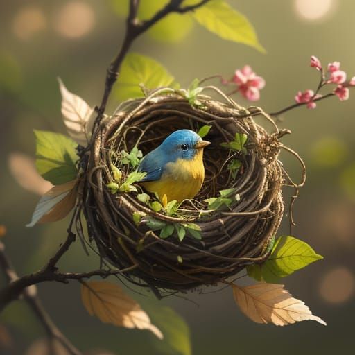 Tiny Bird Leaving Nest in Watercolor Style