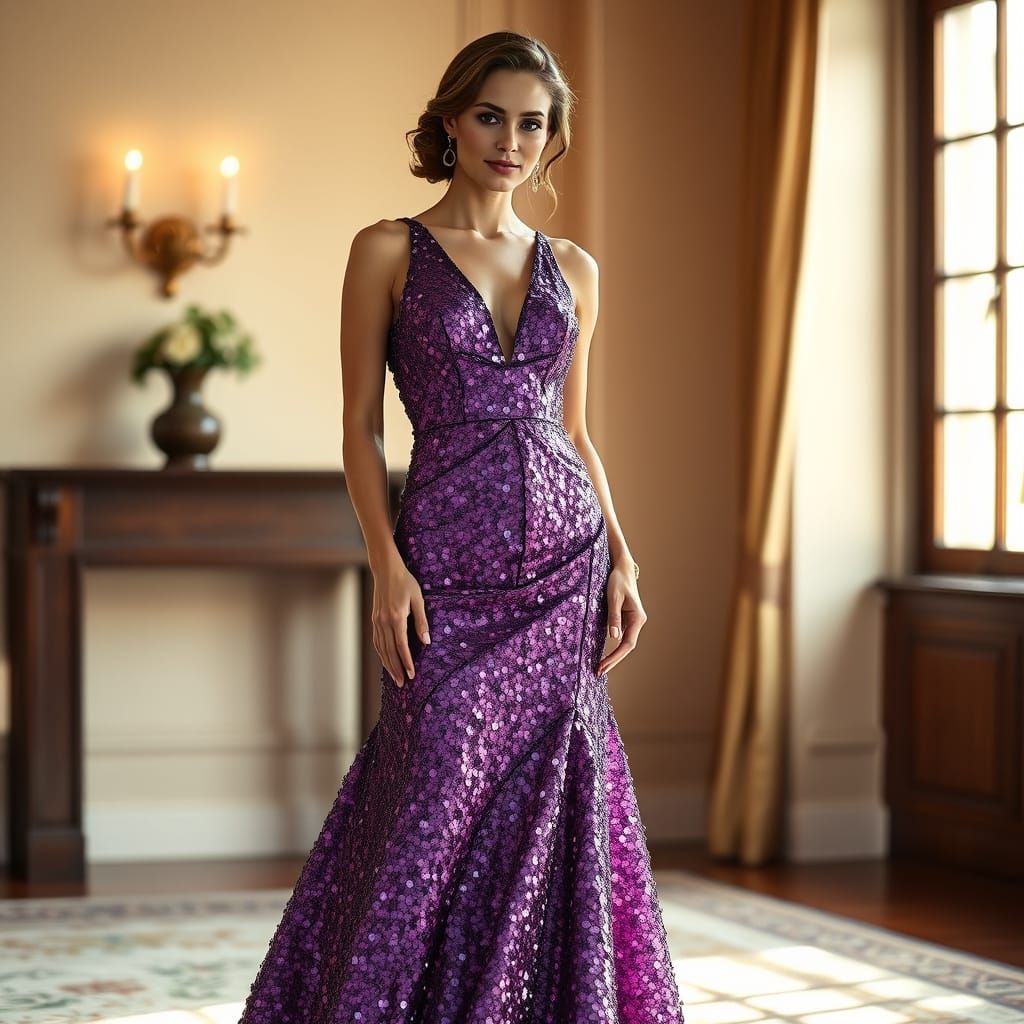 Elegant Purple Evening Gown in Shimmering Sequins