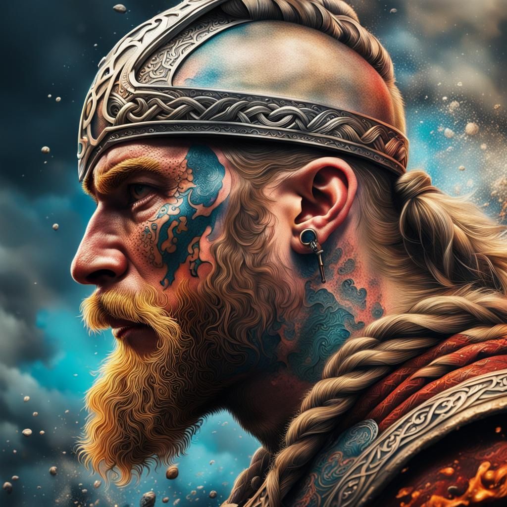 Detailed Viking Tattoo Concept Art in Splash Art Style