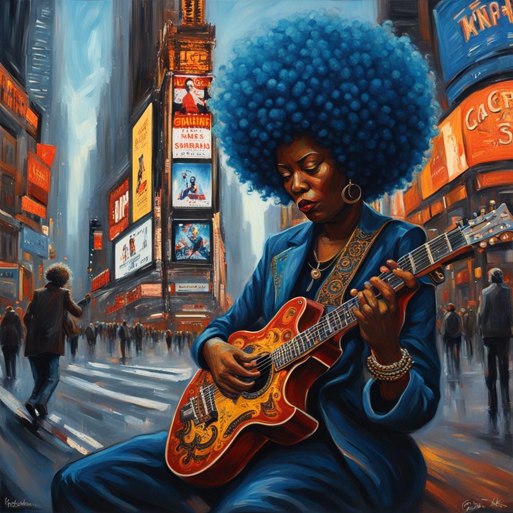 Flaming Guitar in Times Square by Greg Rutkowski