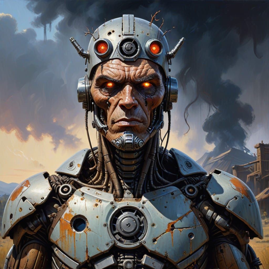 Cyborg Hillbilly in Oil Painting Style