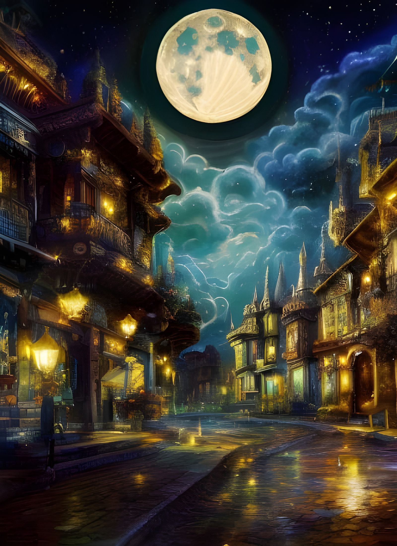 Moonlit Clock Town: A Salvador Dali-esque Digital Illustrati...