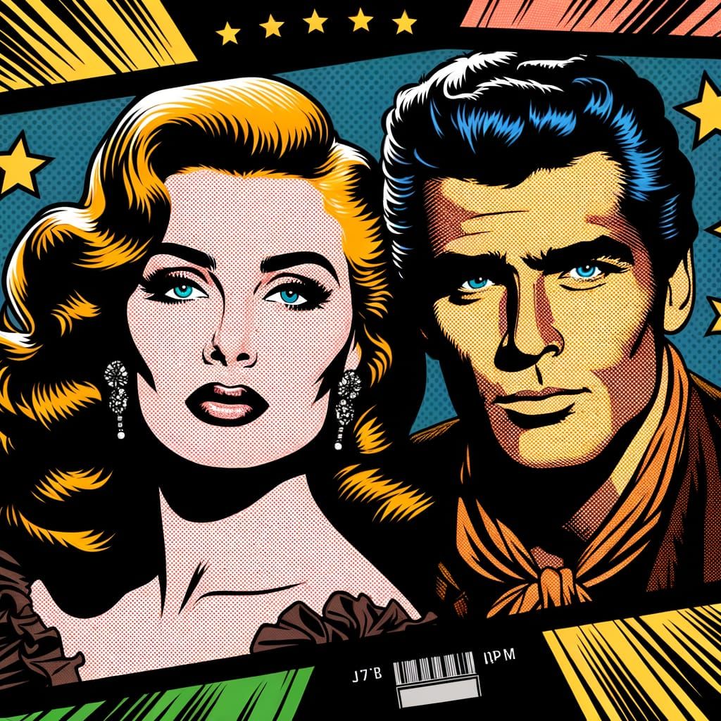 Classic Hollywood Duo in Vibrant Pop Art Style