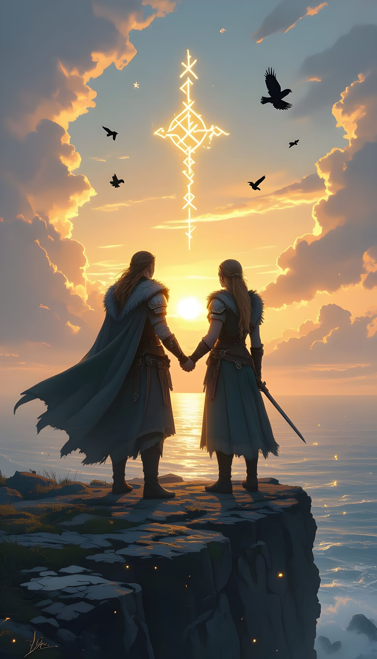 Nordic Warriors Witness a Golden Sunrise