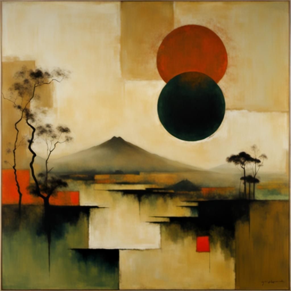 Abstract Japanese Landscape in Tachisme Style