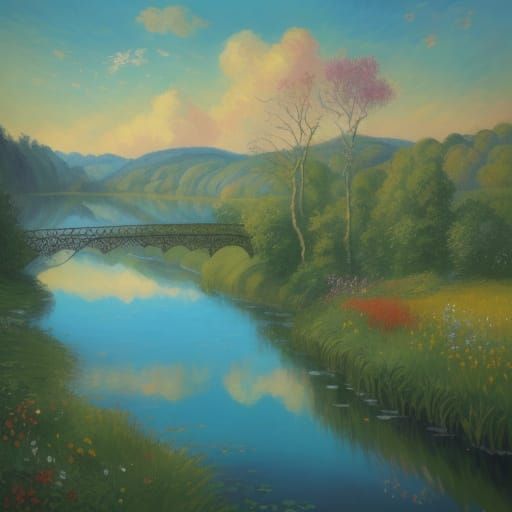 Vibrant Neo-Impressionist Bridge Scene