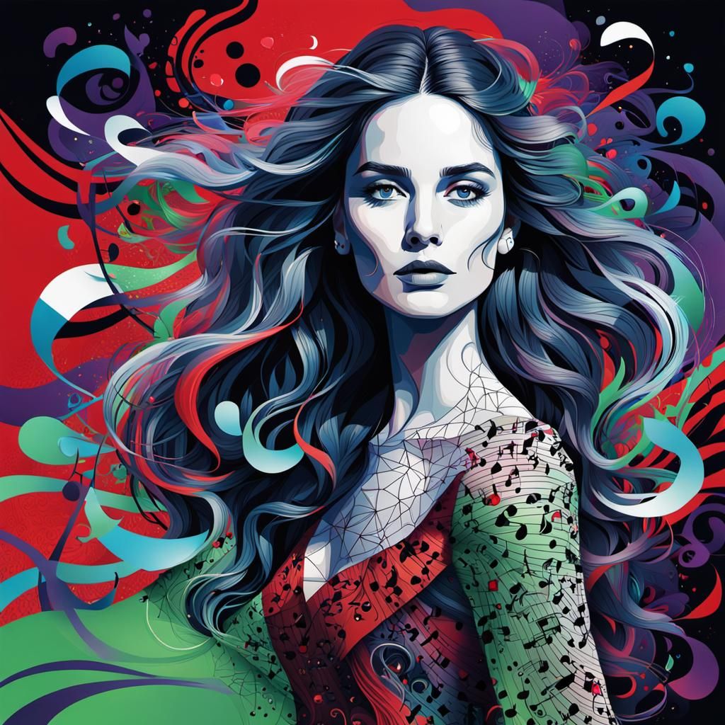 Elegant Woman Silhouette with Neon Accents in Abstract Vecto...