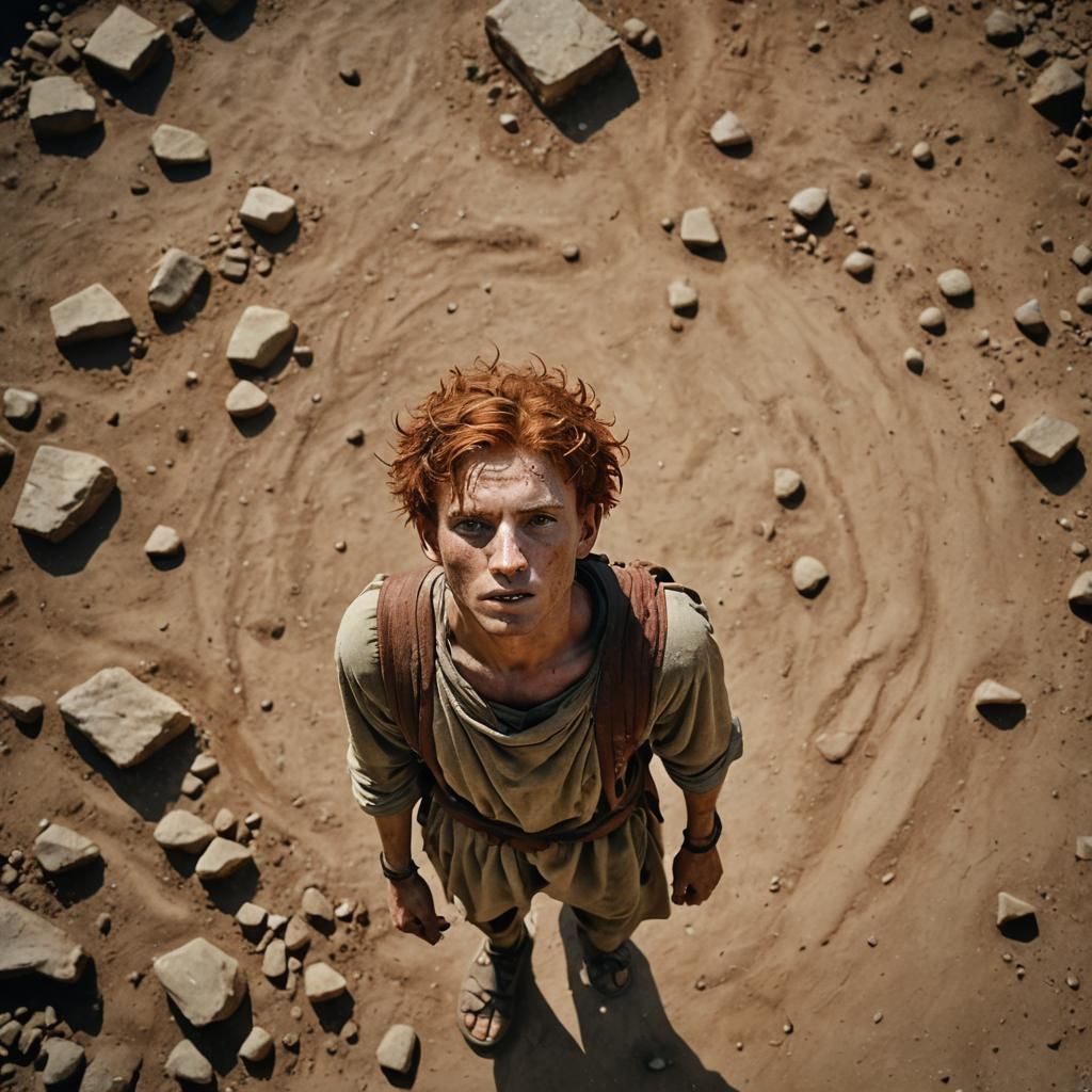 Red-Haired Boy with Sling: Cinematic Film Still