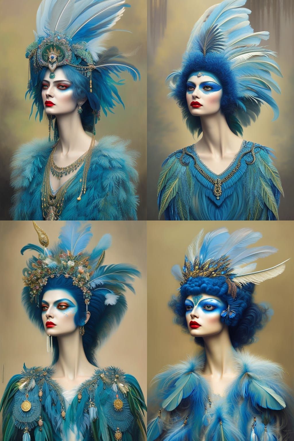 Elaborate Blue Heron Goddess in Fantasy Art Style