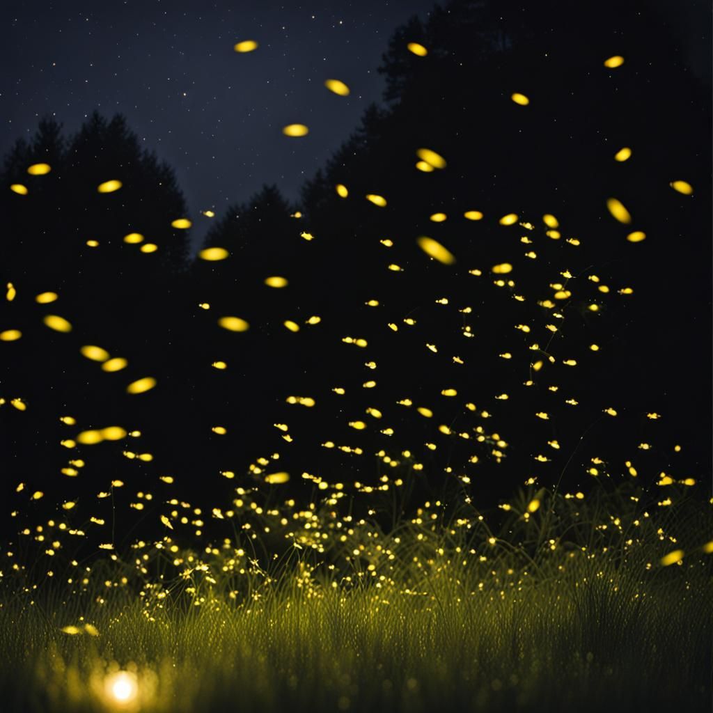 Enchanting Night Photograph of Fireflies